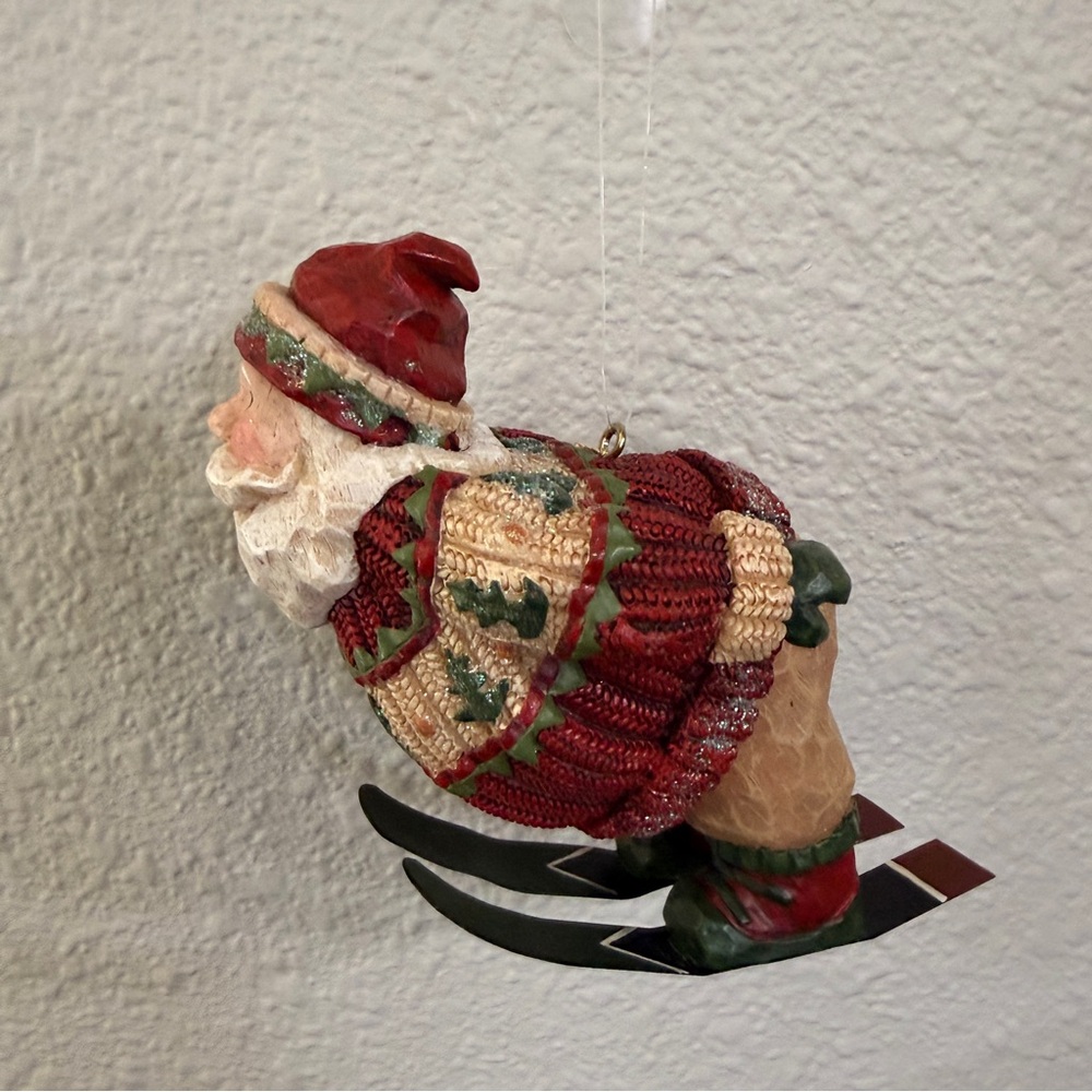 Charming Holiday Santa Skier Ornament - Red and Green